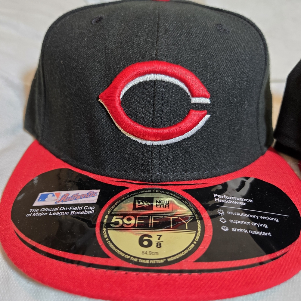 Cincinnati Reds Hat Cap 59Fifty Fitted Black Red Brim MLB New Era  ALL SIZES